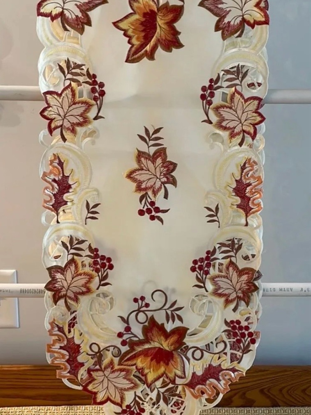 Machine Embroidered Fall Leaves Runner